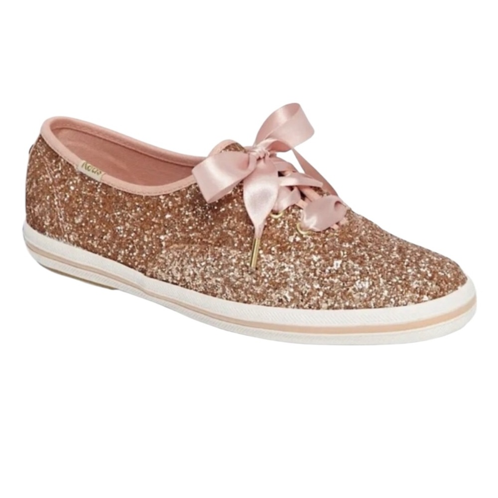 Kate Spade New York X Keds Rose Gold Glitter Champion Lace Up Sneakers size 10
